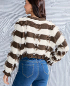 Striped Fringe Round Neck Sweater - Body By J'ne