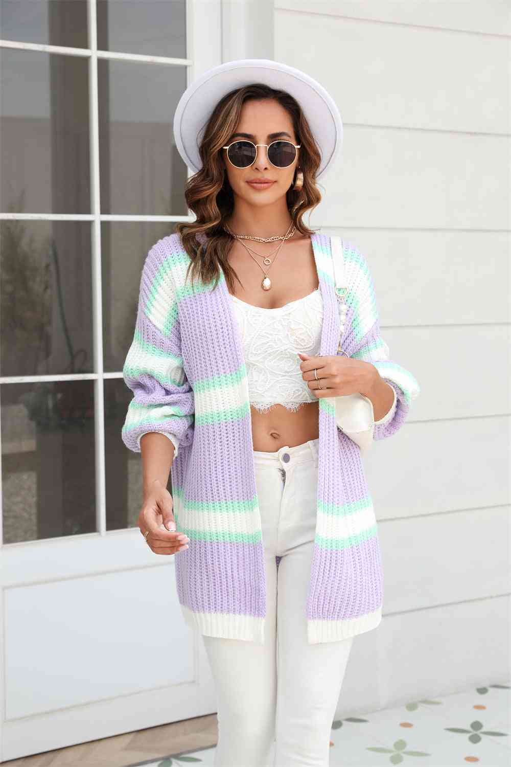 Color Block Ribbed Dropped Shoulder Open Front Cardigan - Body By J'ne