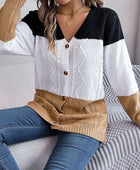 Cable-Knit Striped Button Up Cardigan - Body By J'ne