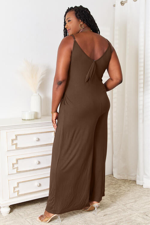 Soft Rayon Spaghetti Strap Tied Wide Leg Jumpsuit - Body By J'ne