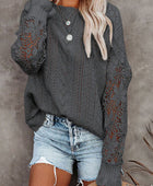 Openwork Lantern Sleeve Dropped Shoulder Sweater - Body By J'ne