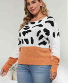 Plus Size Leopard Round Neck Long Sleeve Sweater - Body By J'ne