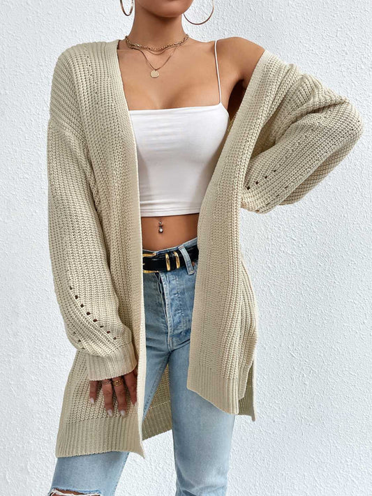 Open Front Dropped Shoulder Slit Cardigan - Body By J'ne