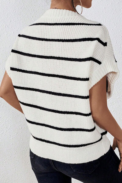 Striped Round Neck Sweater Vest - Body By J'ne