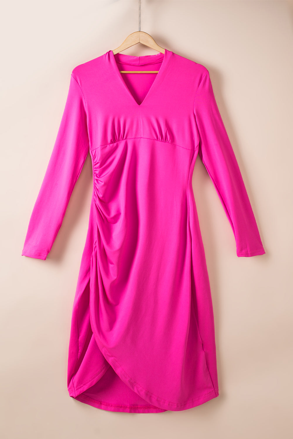 Ruched V-Neck Long Sleeve Dress - Body By J'ne