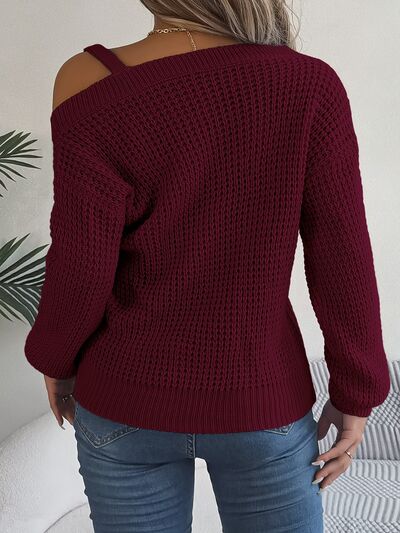 Asymmetrical Neck Long Sleeve Sweater - Body By J'ne