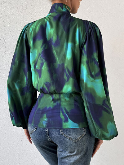 Tie-Dye Button Up Balloon Sleeve Blouse - Body By J'ne