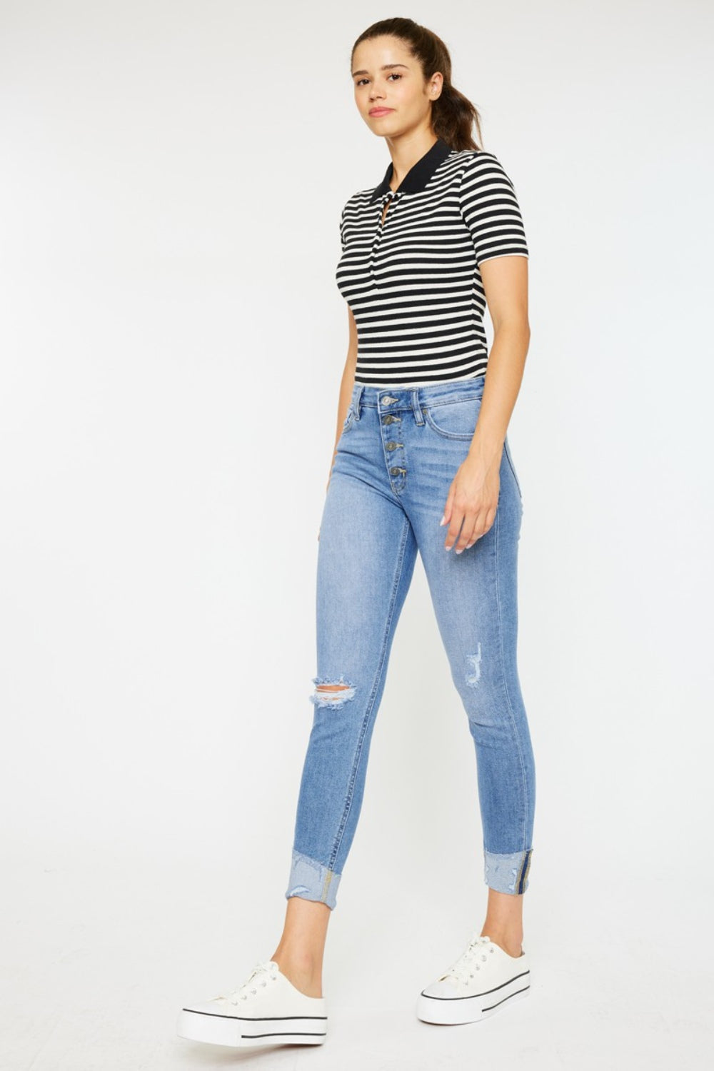 Distressed Cat's Whiskers Button Fly Jeans - Body By J'ne