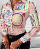 Printed Collared Neck Long Sleeve Shirt - Body By J'ne