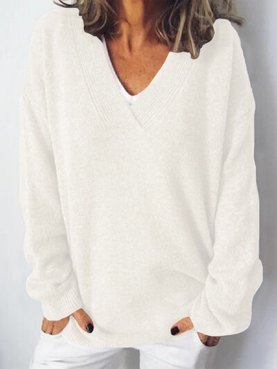 V-Neck Dropped Shoulder Sweater - Body By J'ne