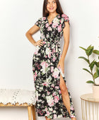 Double Take Floral Flutter Sleeve Tie-Waist Split Dress - Body By J'ne