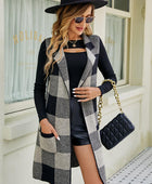 Plaid Open Front Sleeveless Cardigan with Pockets - Body By J'ne