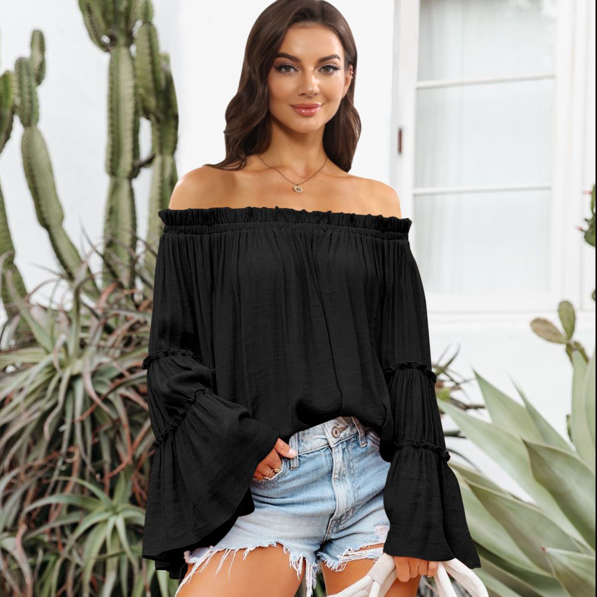 Off-Shoulder Frill Trim Blouse - Body By J'ne