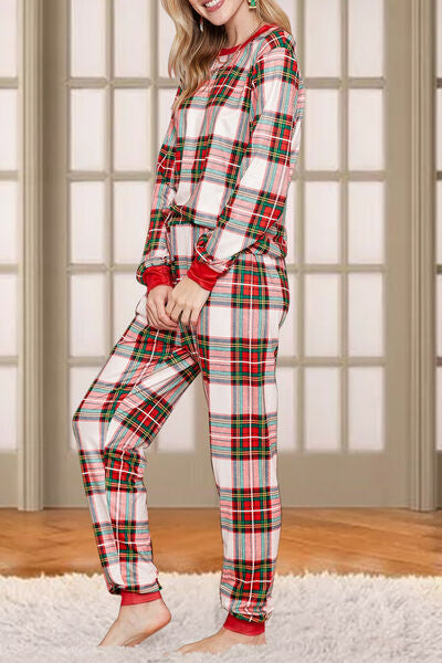 Plaid Round Neck Top and Pants Set - Body By J'ne