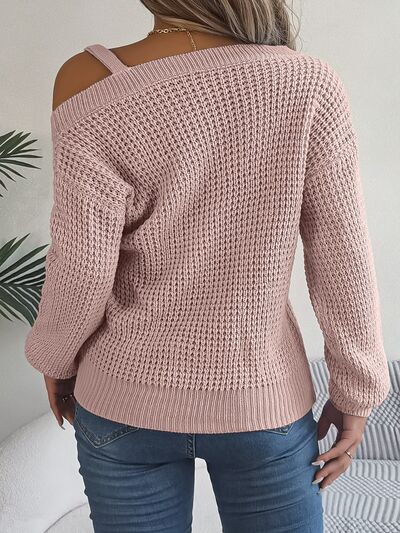 Asymmetrical Neck Long Sleeve Sweater - Body By J'ne