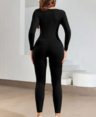 Ruched Square Neck Long Sleeve Active Jumpsuit - Body By J'ne