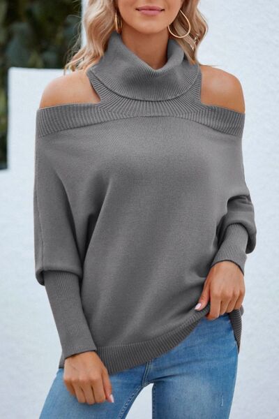 Off Shoulder Turtleneck Batwing Sleeve Sweater - Body By J'ne