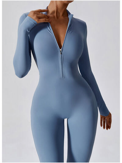 Zip Up Mock Neck Long Sleeve Jumpsuit - Body By J'ne