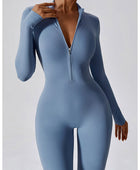 Zip Up Mock Neck Long Sleeve Jumpsuit - Body By J'ne