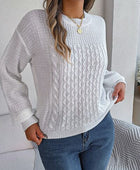 Cable-Knit Round Neck Long Sleeve Sweater - Body By J'ne