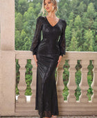 Sequin V-Neck Lantern Sleeve Maxi Dress - Body By J'ne