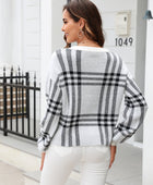 Printed Round Neck Dropped Shoulder Sweater - Body By J'ne