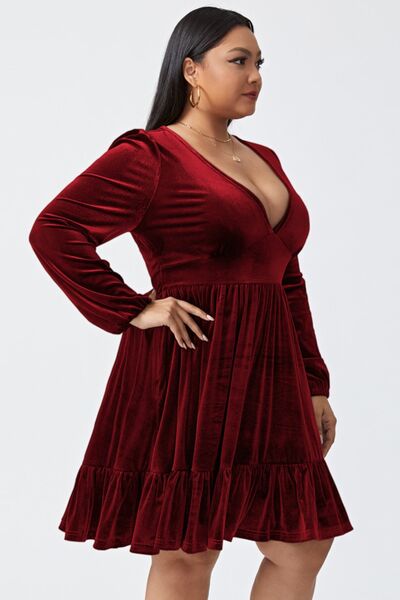 Plus Size Plunge Long Sleeve Mini Dress - Body By J'ne