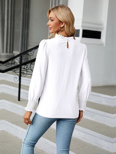 Frill Mock Neck Lantern Sleeve Blouse - Body By J'ne