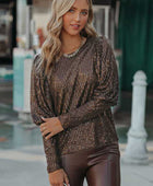 Brown Cuffed Sequin Top - Body By J'ne