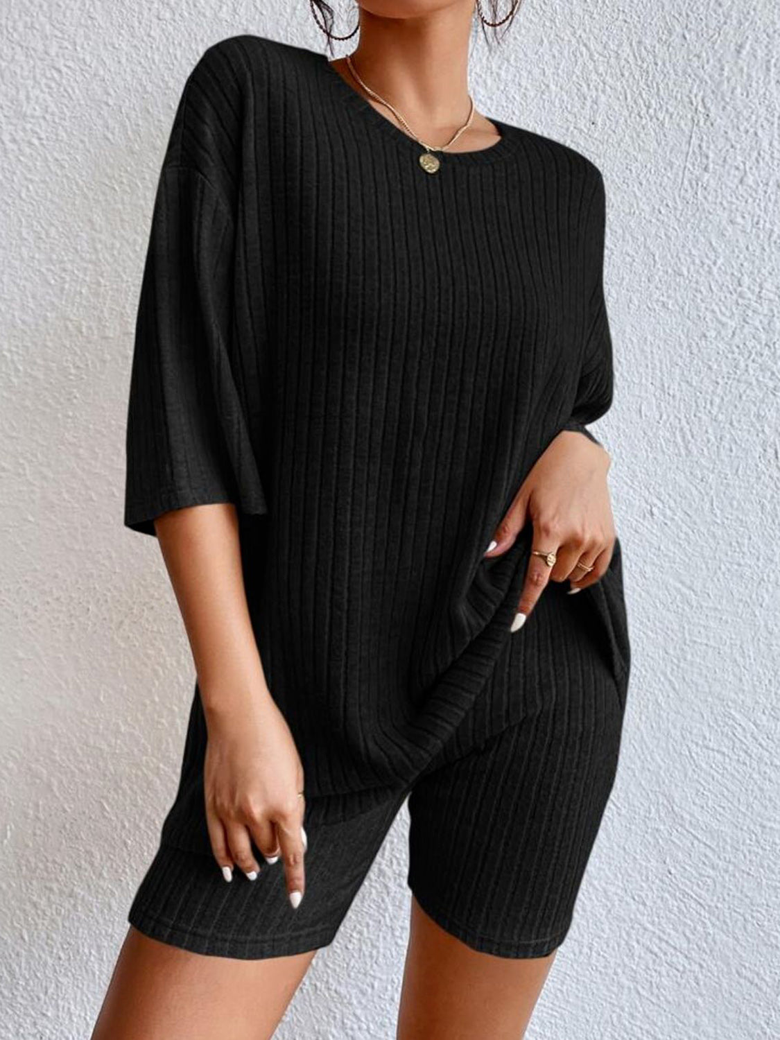 Ribbed Round Neck Top and Shorts Set - Body By J'ne