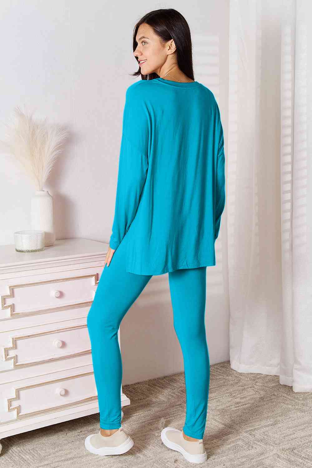 Full Size V-Neck Soft Rayon Long Sleeve Top and Pants Lounge Set - Body By J'ne