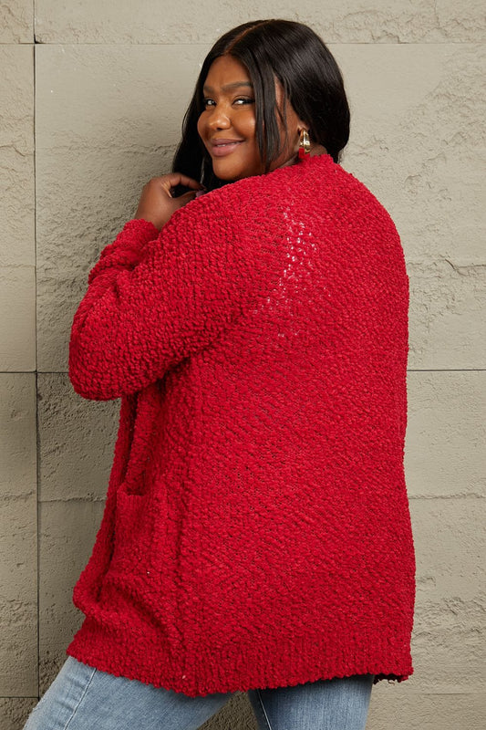 Falling For You Full Size Open Front Popcorn Cardigan - Body By J'ne