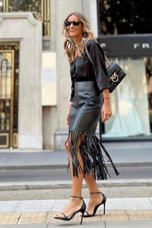 High Waist Fringe Hem Skirt - Body By J'ne