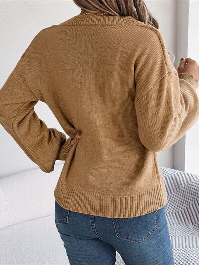 Cable-Knit Buttoned V-Neck Sweater - Body By J'ne