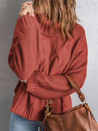 Cable-Knit Turtleneck Dropped Shoulder Sweater - Body By J'ne