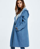 Button Up Dropped Shoulder Hooded Denim Top - Body By J'ne