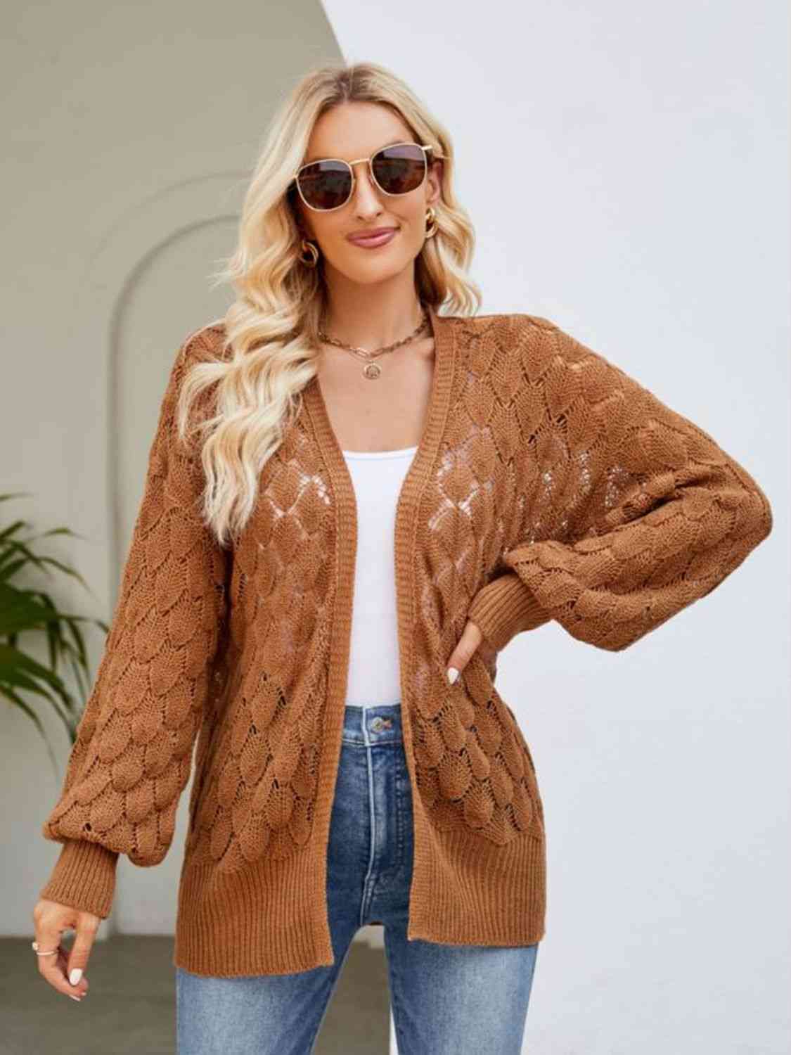 Open Front Ribbed Trim Cardigan - Body By J'ne