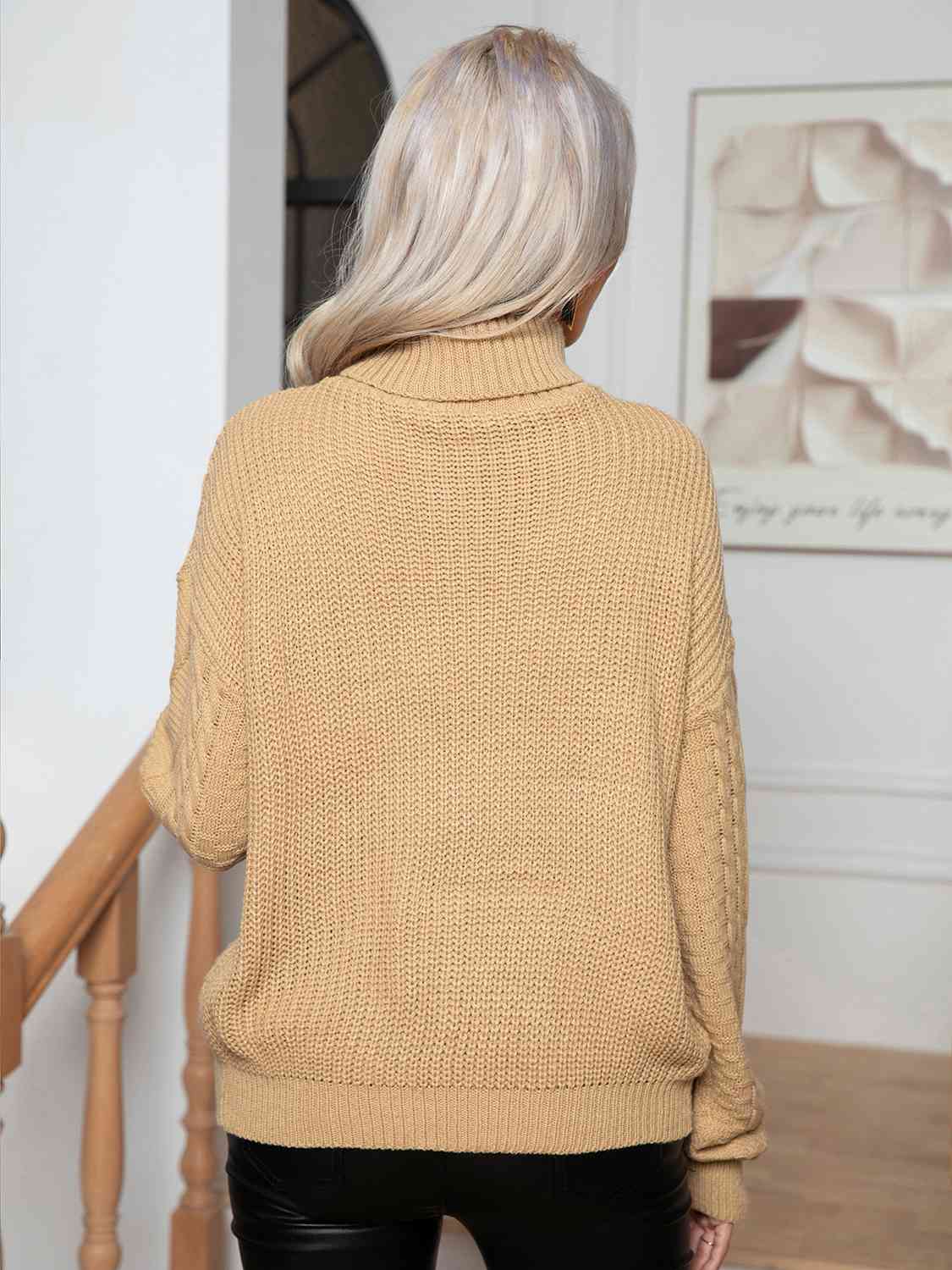 Turtleneck Cable-Knit Long Sleeve Sweater - Body By J'ne