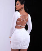 Solid Square Neck Long Sleeve Ruched Back Lace-up Tube Dress - Body By J'ne