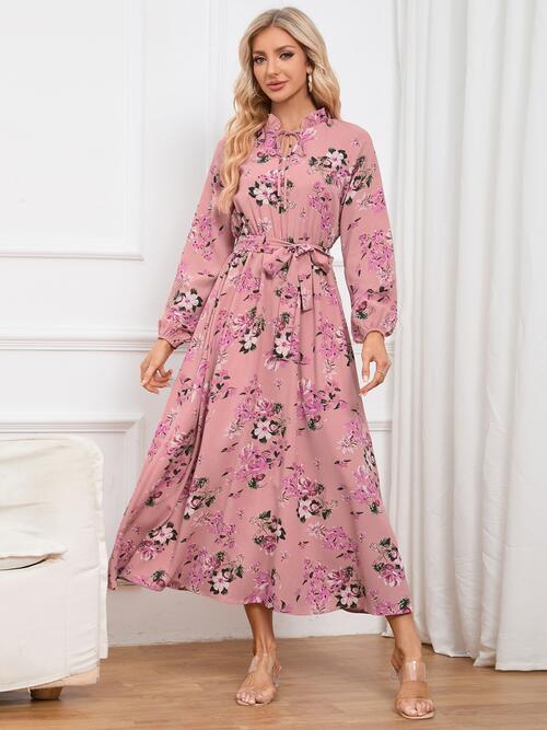 Floral Tie Front Balloon Sleeve Dress - Body By J'ne