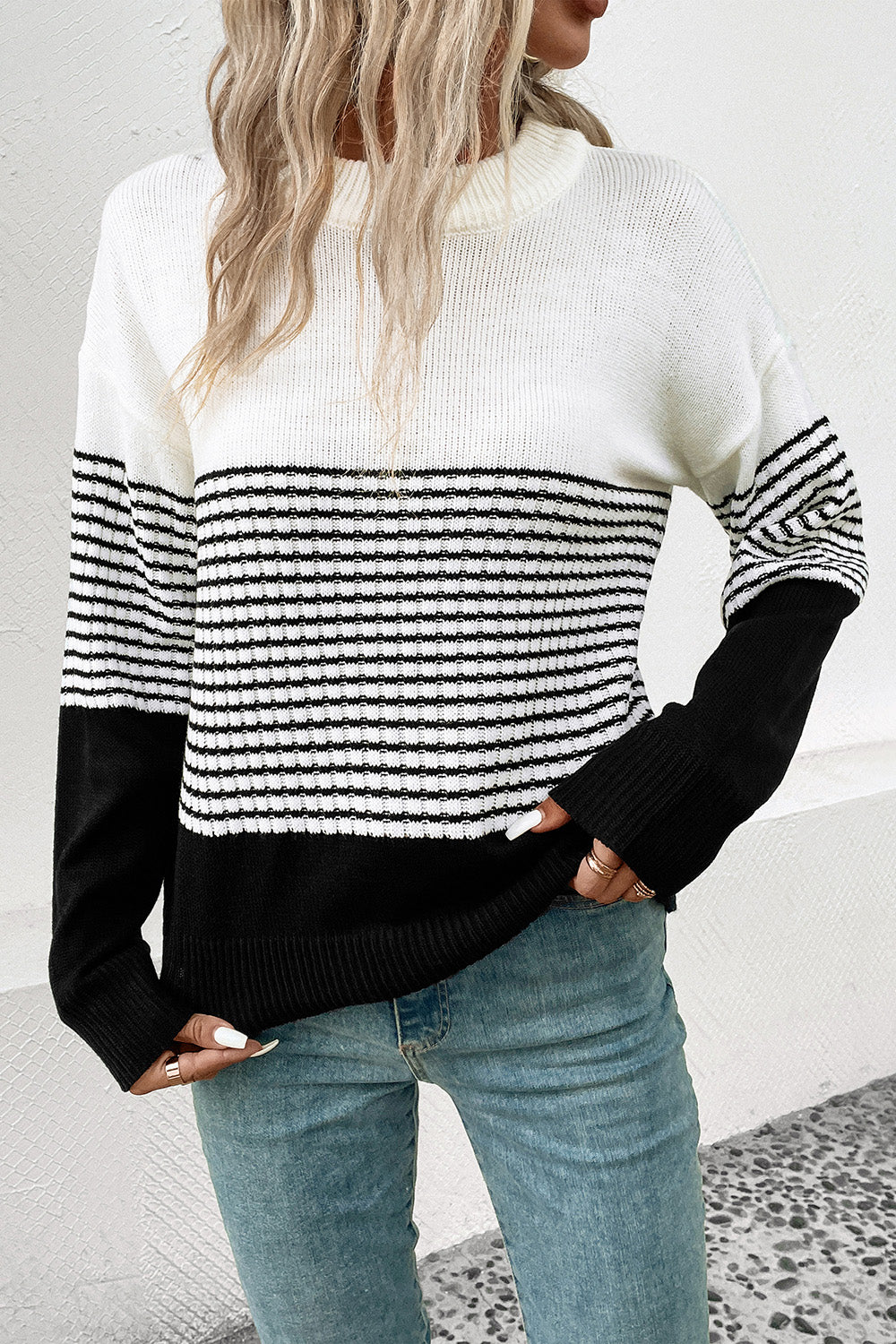 Striped Drop Shoulder Sweater - Body By J'ne