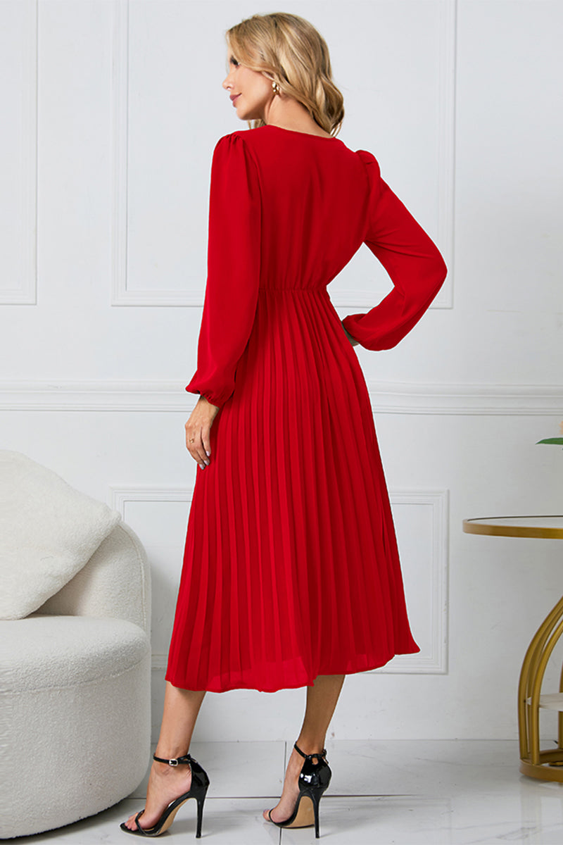 V-Neck Long Sleeve Tie Waist Midi Dress - Body By J'ne
