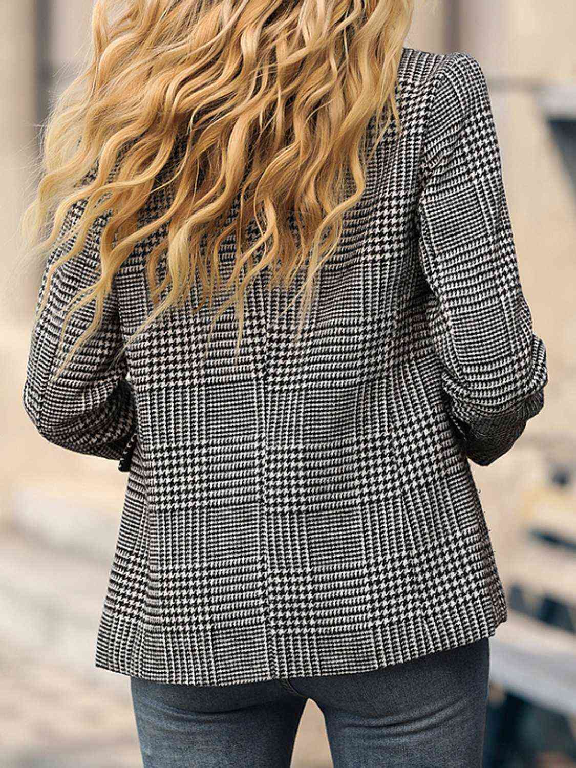 Houndstooth Buttoned Long Sleeve Blazer - Body By J'ne