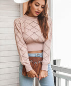 Openwork Plaid Round Neck Cropped Sweater - Body By J'ne