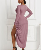 High-low Ruched Surplice Long Sleeve Dress - Body By J'ne