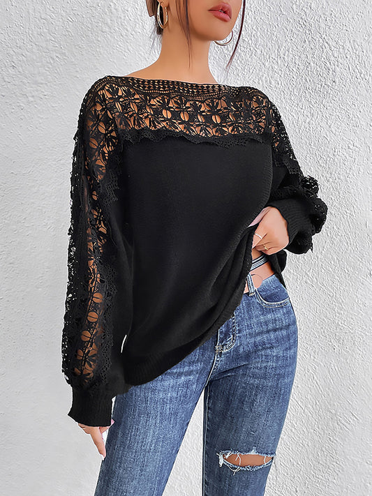 Lace Trim Boat Neck Knit Top - Body By J'ne