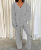 V-Neck Long Sleeve Top and Long Pants Set - Body By J'ne
