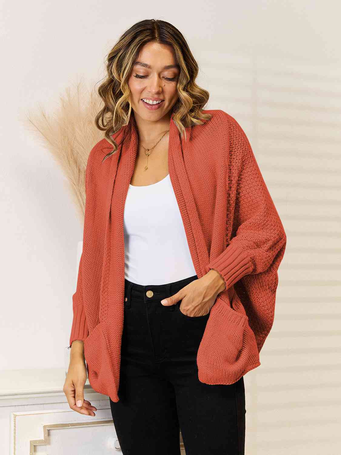 Open Front  Cardigan with Pockets - Body By J'ne