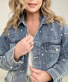 Pearl Embellished Ripped Button Down Denim Jacket - Body By J'ne