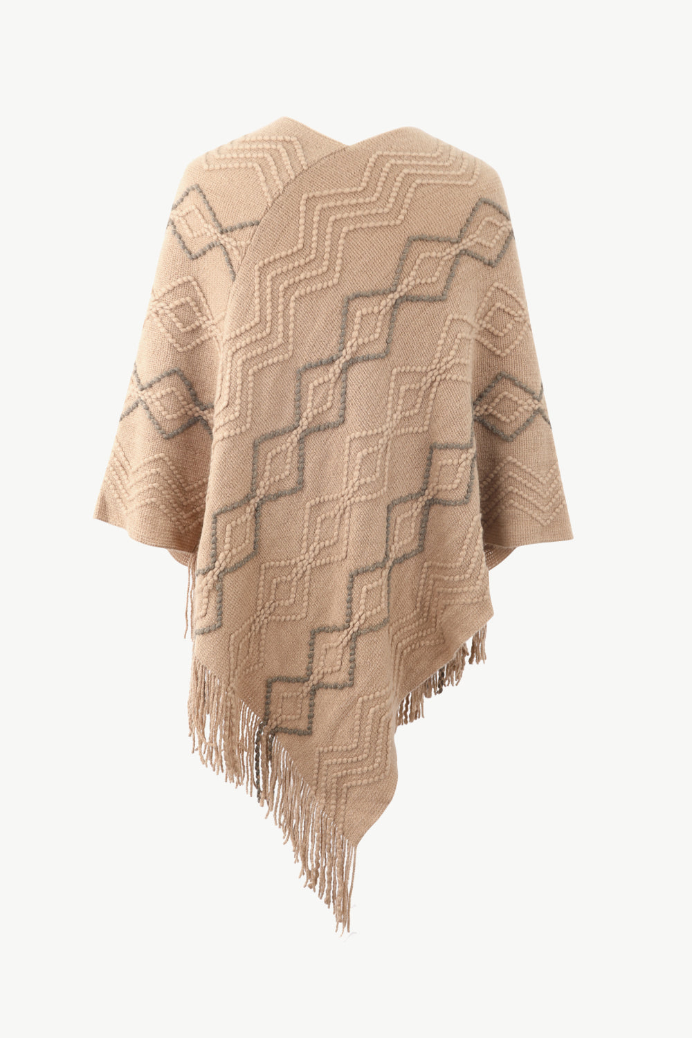 Pearl Trim V-Neck Fringe Hem Poncho - Body By J'ne